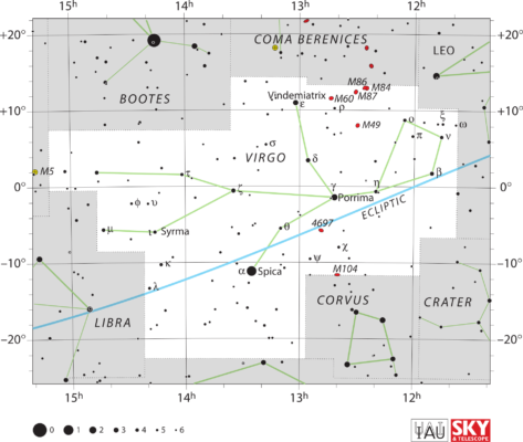 A star chart of the constellation Virgo